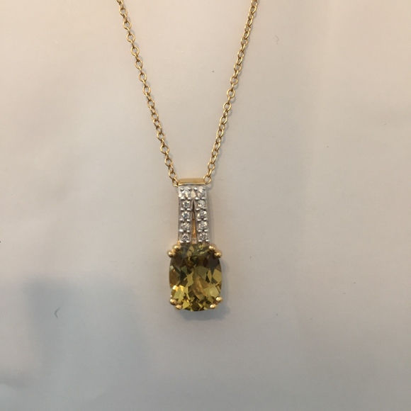 YELLOW APATITE & WHITE ZIRCON 18K/SILVER PEN/CHAIN - Picture 6 of 8